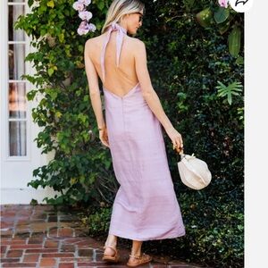 Backless Halter Midi Dress in Lavender Pink